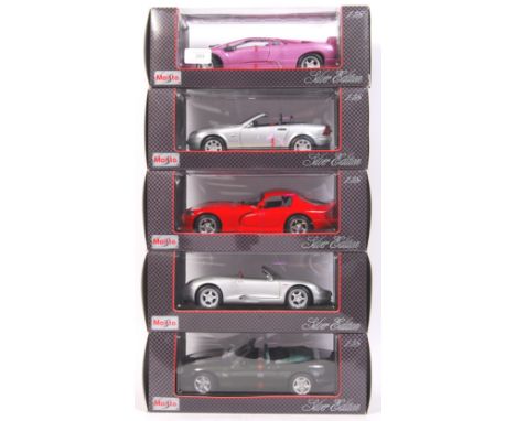 A good collection of 5x original Maisto 1:18 scale boxed diecast model cars. All ' Silver Edition ' models, comprising of; Ja