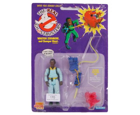 An original vintage retro 1980's Kenner The Real Ghostbusters carded first issue action figure ' Winston Zeddmore and Chomper