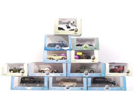 A collection of 12x Oxford Diecast 1:43 scale diecast model vehicles. All appear within the original display boxes (some boxe