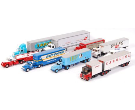 A collection of 10x assorted 1:50 (and other) scale diecast model haulers / American trucks. Mostly Corgi, but also ERTL, Fir