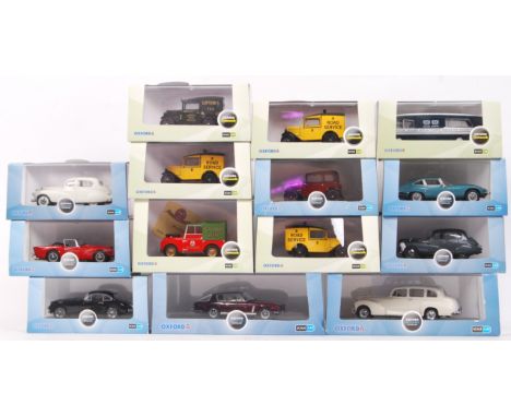 A collection of 14x Oxford Diecast 1:43 (1x 1:76) scale model cars and vans. To include Humber Pullman, Daimler, Land Rover, 