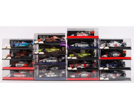 A collection of 17x 1/43 scale Minichamps precision diecast model F1 Formula One racing cars. Mint. All within their original