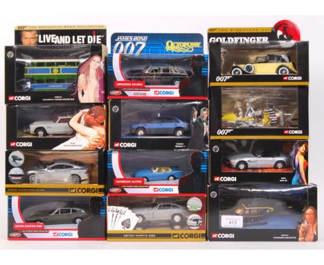 A collection of 12x Corgi James Bond 007 diecast model cars and related vehicles. Each mint and unused, within the original b