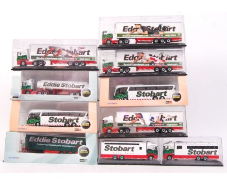 A collection of 10x Oxford Diecast ' Haulage ' and ' Omnibus ' series Eddie Stobart 1:76 scale diecast models. All within the