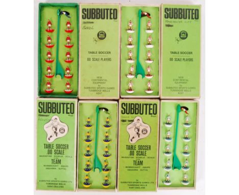 A collection of 4x original vintage Subbuteo football teams to include box titles; Manchester City, Brazil, 100 Aberdeen &amp