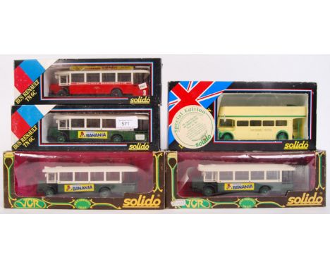 A collection of 5x Solido diecast model buses to include; 4x Bus Renault TN6C &amp; London Double Decker Bus. All within thei