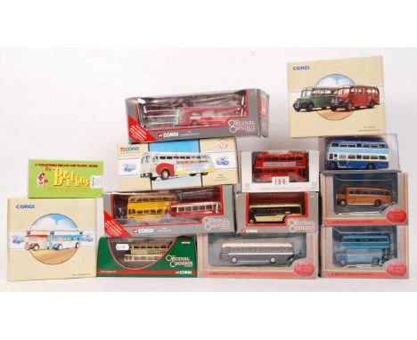A collection of 13x assorted boxed diecast model buses. Mostly 1:76 scale (some others) to include; Corgi 97078, Original Omn