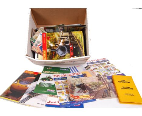 A large collection of diecast &amp; train related catalogues to include; The Evaluator, P. Harrington, Hornby The Directory o