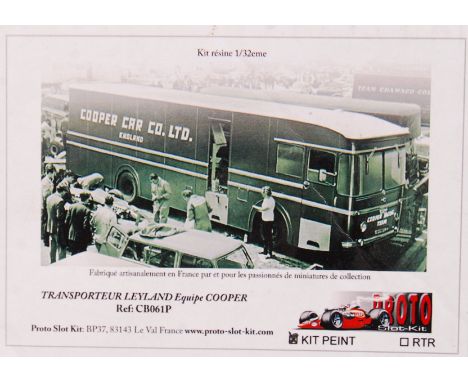 An original 1/32 scale Proto Slot CB061P Leyland Cooper Car Equipment Transporter plastic slot car model kit. Appears assembl