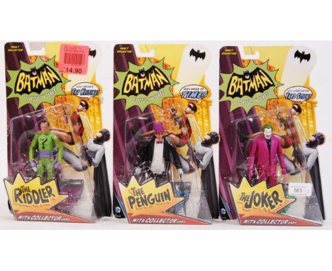 A collection of 3x Mattel made ' Adult Collector ' Batman ' The Classic TV Series ' 6" carded action figures - The Joker, The