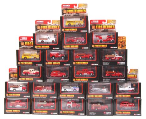 A large collection of 22x Corgi diecast ' Fire Heroes ' series models. To include Fire Engines, Fire Cars, and other related 