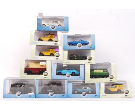 A collection of 12x Oxford Diecast 1:43 scale model cars and vans. To include Jaguar Saloon, Vauxhall Firenza, Land Rover, So