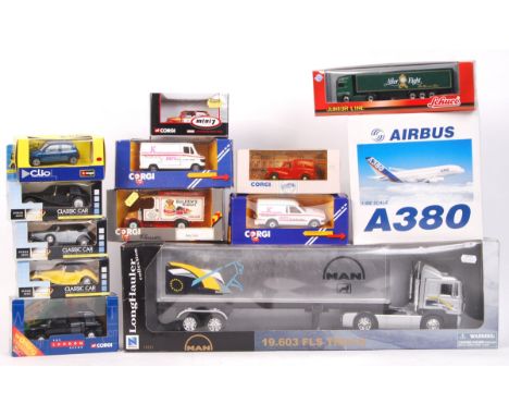 A good collection of assorted boxed diecast, to include; a large Newray Long Hauler collection Man FLS Truck 11833, Airbus 1: