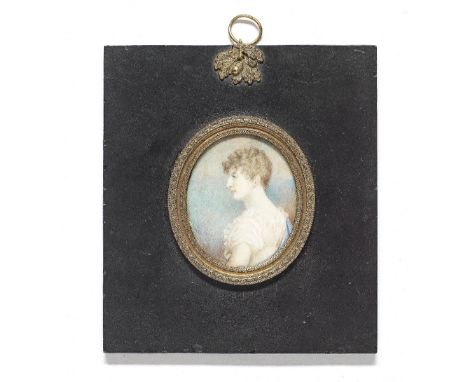 Jeremiah Steele (British, circa 1780-after 1826) A portrait miniature of Miss Charlotte Eden, in profile, facing left, wearin