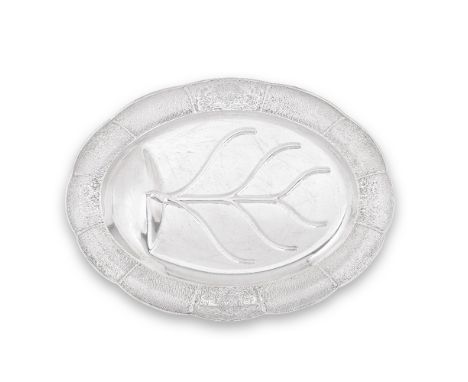 A fine Victorian silver meat dish R &amp; S Garrard &amp; Co, London 1847  Of lobed oval form, with a basket weave engine tur