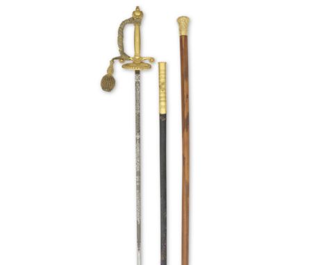 A George VI ormolu mounted sword together with an 18K gold mounted walking caneMade by Chas Reeves & Co Ltd for Meyer & Morti