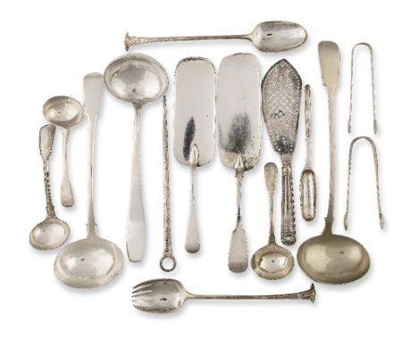 A cased set of silver George II salad serversJames Williams, London 1752 In Onslow pattern, length 28cm, together with a vari