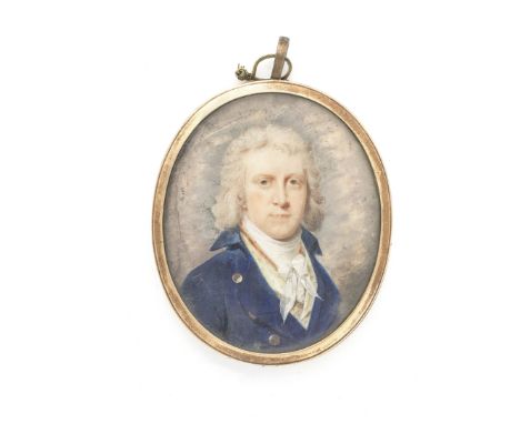 Circle of Charles Shirreff (Scottish, circa 1750-circa 1809) A portrait miniature of a gentleman, wearing a blue coat over hi