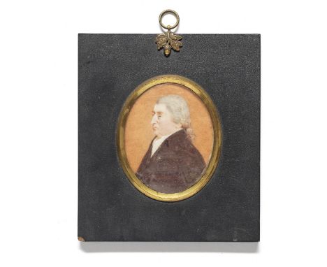 Circle of Edward Miles (British, 1752-1828) A portrait miniature of Sir John Eden, 4th Baronet (1740-1812), wearing a brown c