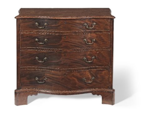 A George III mahogany serpentine commode The shaped top with moulded edge above four graduating drawers on bracket feet, 100c