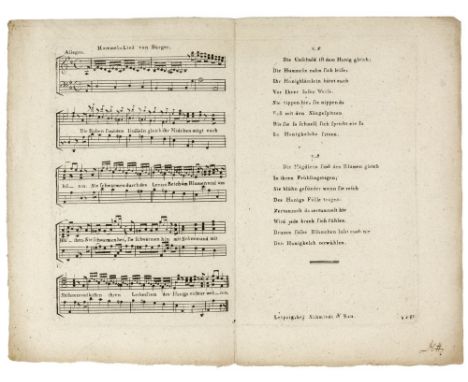 Bürger, Gottfried August. Hummel-Lied von Bürger. Noten und Text in Kupferstich. Platten-Nr.3. Leipzig, bey Schmiedt und Rau,