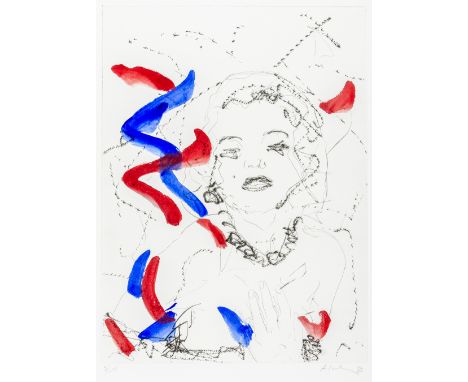 Hahn, Friedemann. Marilyn Monroe, um 1953. Aquarell über Kaltnadelradierung auf Hahnemühle Bütten. Signiert und datiert recht