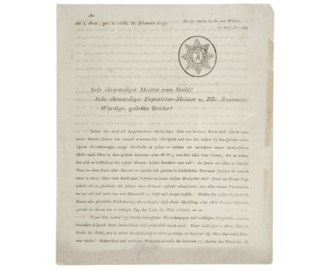 Goethe, Johann Wolfgang von - - Loge Anna Amalia im Orient Weimar. Die (Logenzeichen) Amalia im Or: Weimar an die S: Ehrw: ge