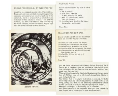 Fine, Albert M. 5 Event-Score-Karten. Ca. 1966-1968. Verschiedene Formate.I. Scale Piece for John Cage. 1966. 5,5 x 6,5 cm. -