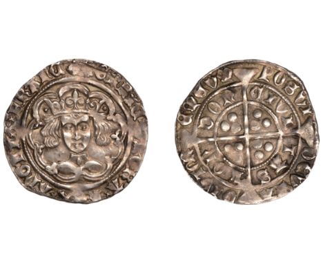 Henry VI (First reign, 1422-1461), Leaf-Pellet issue [C], Groat, London, mm. cross IIIb on obv. only, leaf on neck, fleur on 
