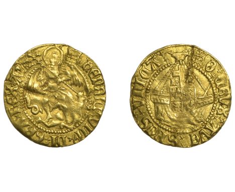 Henry VIII (1509-1547), First Coinage, Half-Angel, mm. crowned portcullis with chains, obv. reads henric viii and al z, 2.56g