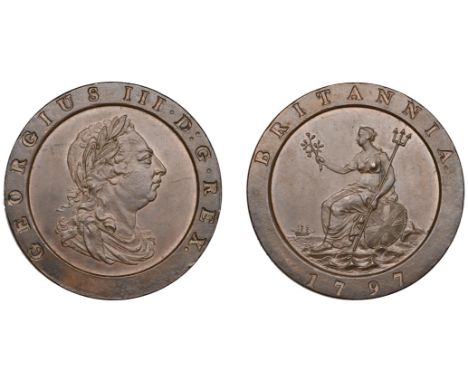 George III (1760-1820), Pre-1816 issues, Twopence, 1797, draped bust right, k · : on lowest fold of drapery, rev. Britannia s