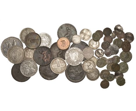 William III, Sixpence, 1696y, first bust, large crowns, early harp (S 3525); other milled coins, in silver (14), base metal (