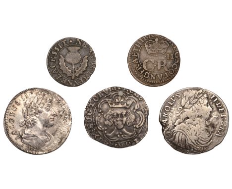 James VII (1685-1688), Ten Shillings, 1687, : 10 · below bust, 4.23g/12h (SCBI 35, 1679; B 1, fig. 1063; S 5641); together wi