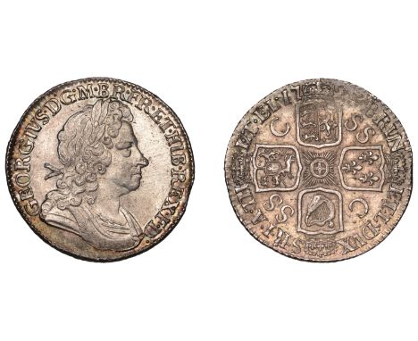 George I (1714-1727), Shilling, 1723 ss c, first bust, c over ss in fourth quarter (ESC 1590; S 3647). Adjustment marks in ob