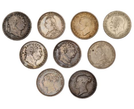 George III, Sixpences (3), 1816, 1818, 1820 (ESC 2191, 2199, 2205; S 3791); Victoria, Sixpences (4), 1842, 1881, 1887, 1889 (