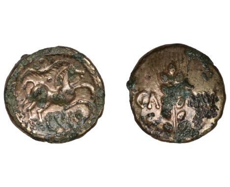 British Iron Age, Catuvellauni, CATUVELLAUNI, Cunobelin, gold plated Stater, Linear type [class 2], ear of barley with centra