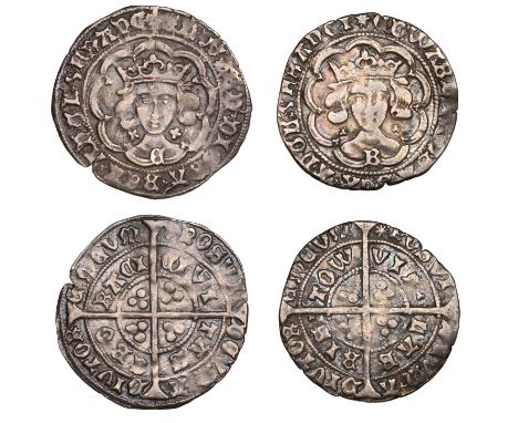 Edward IV (First reign), Light coinage, Groats (2), Bristol, class X, mm. sun, trefoils on cusps and by neck,  b on breast, 2