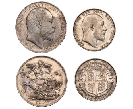 Edward VII, Crown, Halfcrown, both 1902 (S 3978, 3980) [2]. Extremely fine and good very fine, both cleaned, first with patch