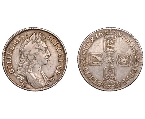 William III (1694-1702), Shilling, 1696c, first bust, r over v in gra (ESC 1166; S 3499). Good fine and toned, the error very