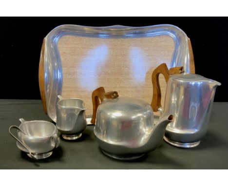 A Picquet ware silver plated four piece tea set on tray,34cm wide 