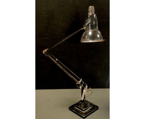 A Herbert Terry &amp; Son Ltd angle poise desk lamp, black finish, shaped shade, approx 86cm long. 
