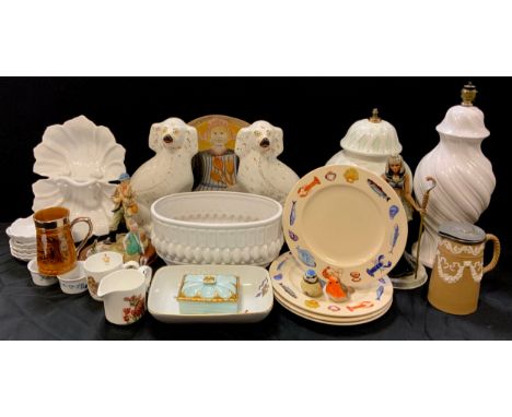 Ceramics - a pair of Staffordshire dogs, 34cm high, Royal Worcester 'Evesham' pattern oven dish, a set of four Alice Straker 