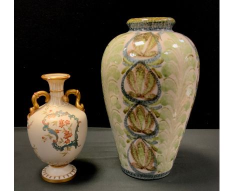 A Large Glynn College, Denby baluster vase, 34cm high, stamped mark to base; A Royal Worcester vase with gold painted snake h