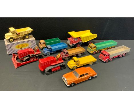 Dinky Supertoys - 965 Euclid Rear Dup Truck, pale yellow, boxed;  Aveling-Barford Centaur Dump Truck, red and yellow, Blaw Kn