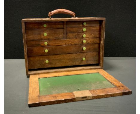 A oak portable precision tool cabinet, yale lock, 32cm x 45cm 
