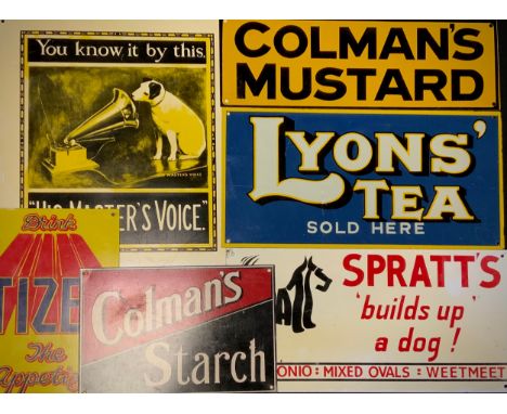 Enamel signs advertising 'Lyons's tea', 'Spratts', 'Tizer' , 'Colman's Starch'; etc  (6) 