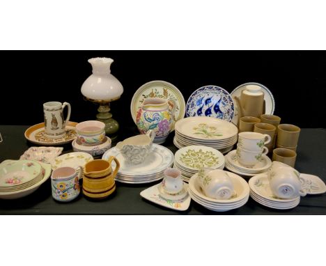 Mid century ceramics including Denby Glynn College plate, 25cm dia, Poole pottery,  six Royal Doulton 'Laurelate' pattern pla