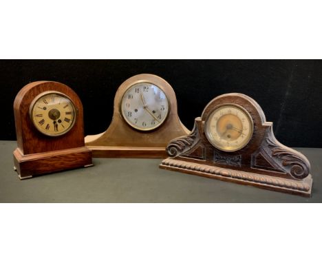 Clocks - A Winterhalder &amp; Hofmeier oak mantel clock, eight day movement, Edwardian clock, French clock (3) 