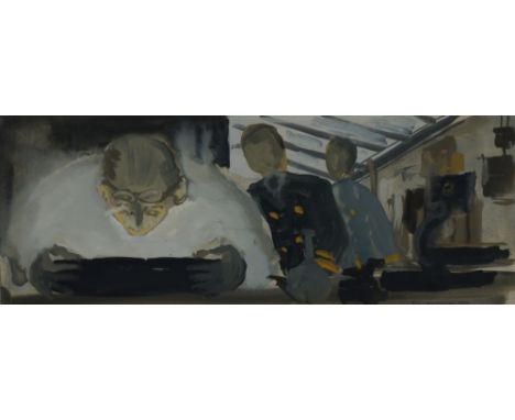 John Hawkesworth, British 1920-2003- "The Laboratory from The Man Who Never Was" and "Sir Bernard Shaftesbury's Office- from 