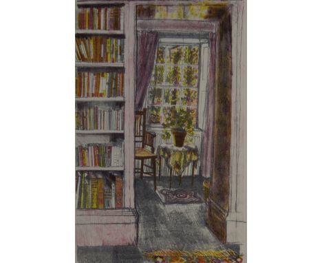 Virginia Powell, British b.1939- "Through the Library Door"; lithograph printed in colours, signed and numbered 12/15 in penc